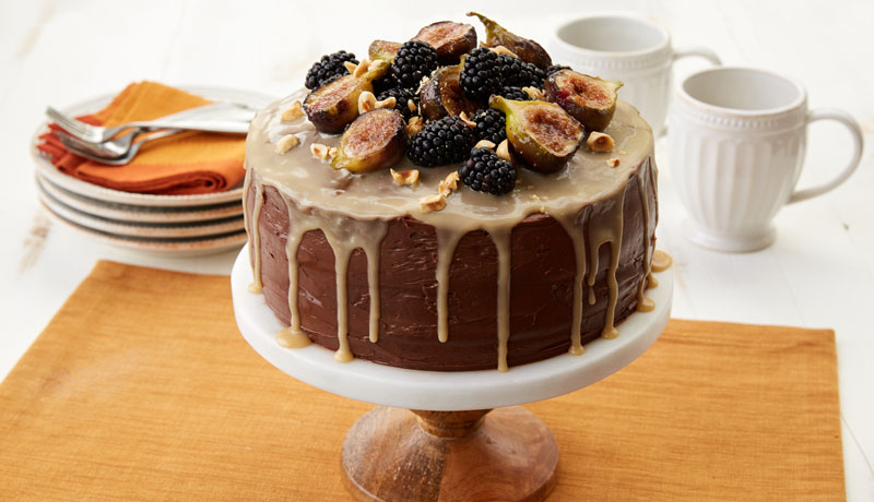 Gluten-Free Chocolate Cake with Fig, Hazelnut & Caramel Drizzle