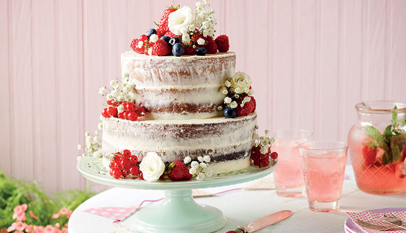 Vanilla Cake with Fresh Fruit and Flowers